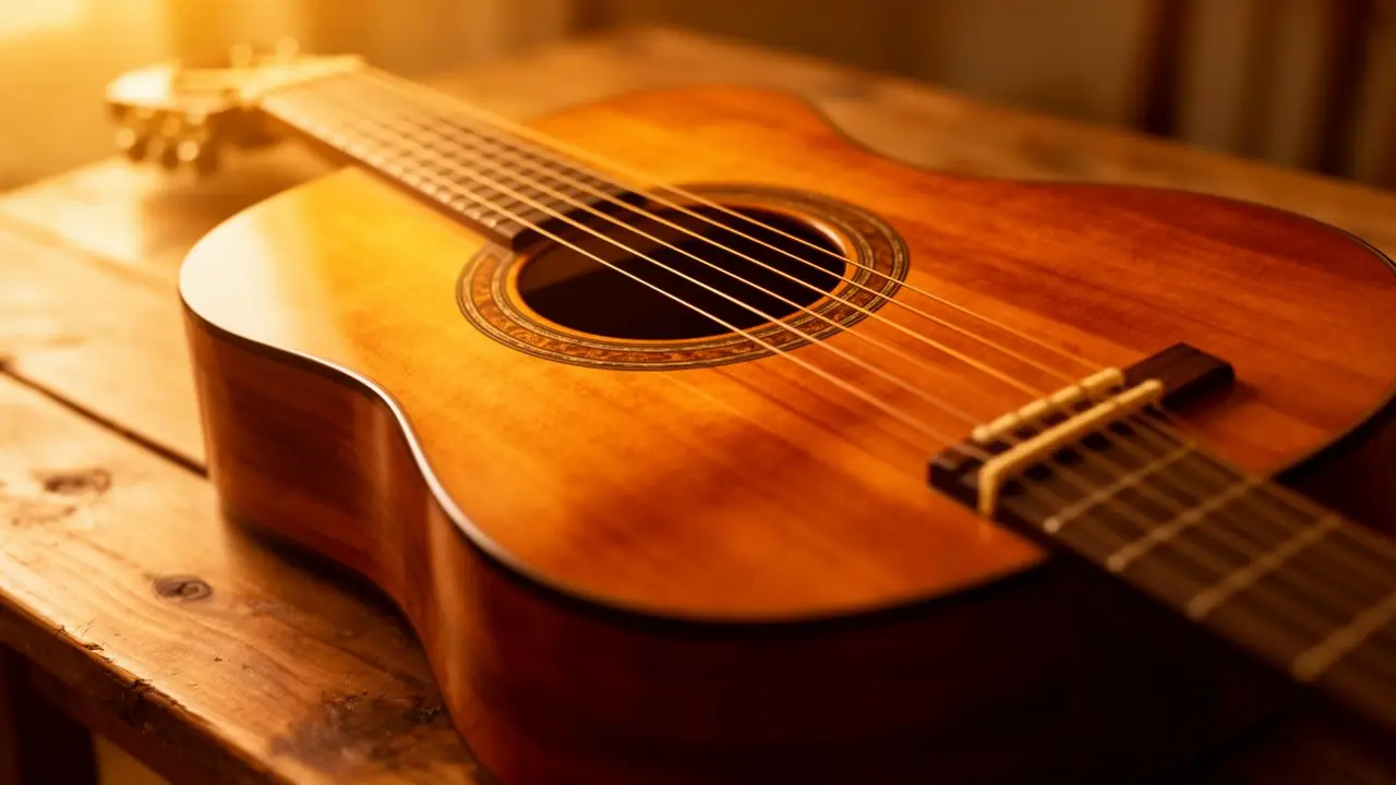 Warme Akustikgitarre im Sonnenlicht